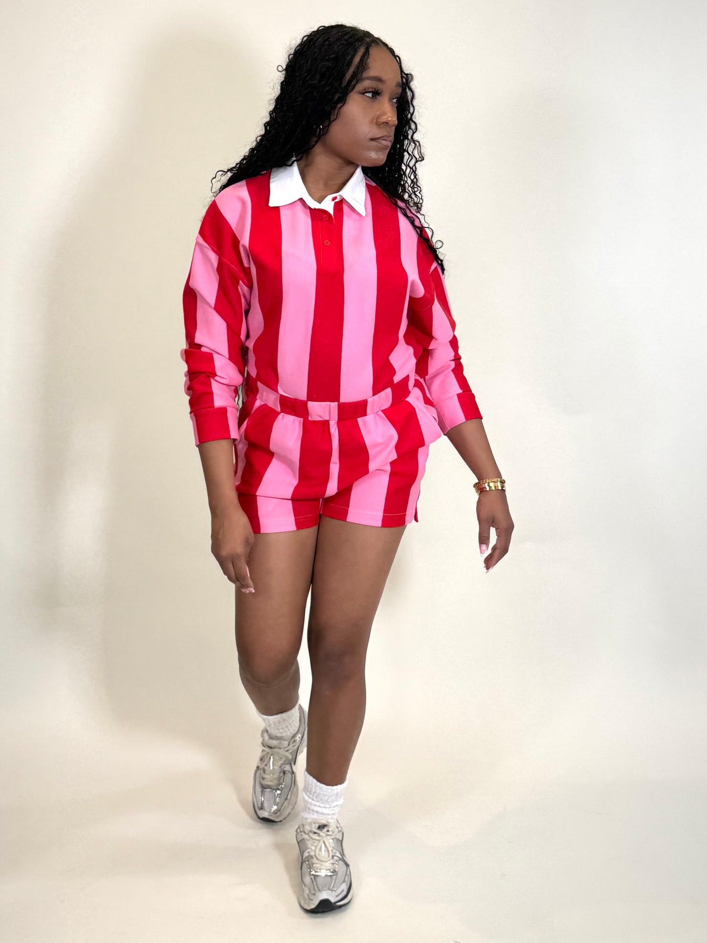 In Full Bloom Two Piece Striped Short Set