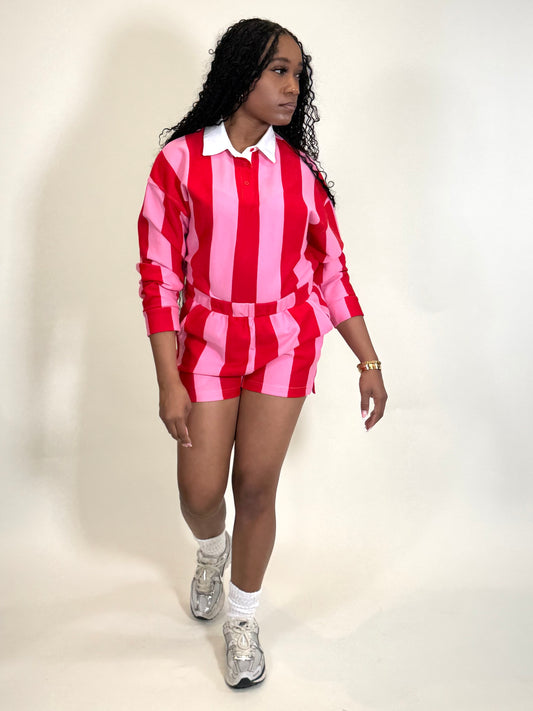 In Full Bloom Two Piece Striped Short Set