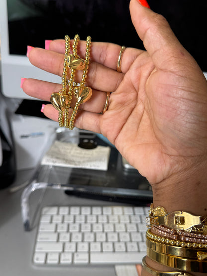 Solid Gold Heart Beaded Bracelet