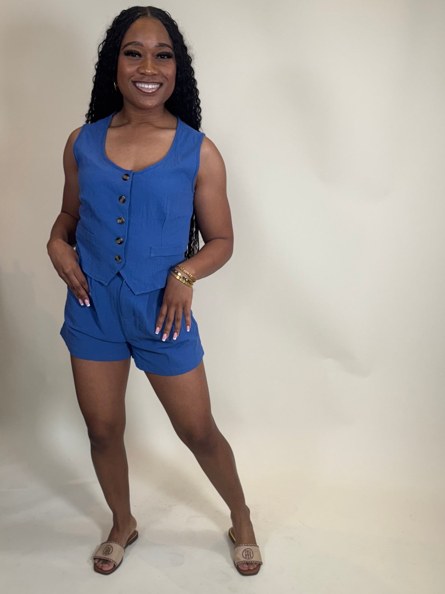 Nailah Two Piece Cropped Vest and Short Set