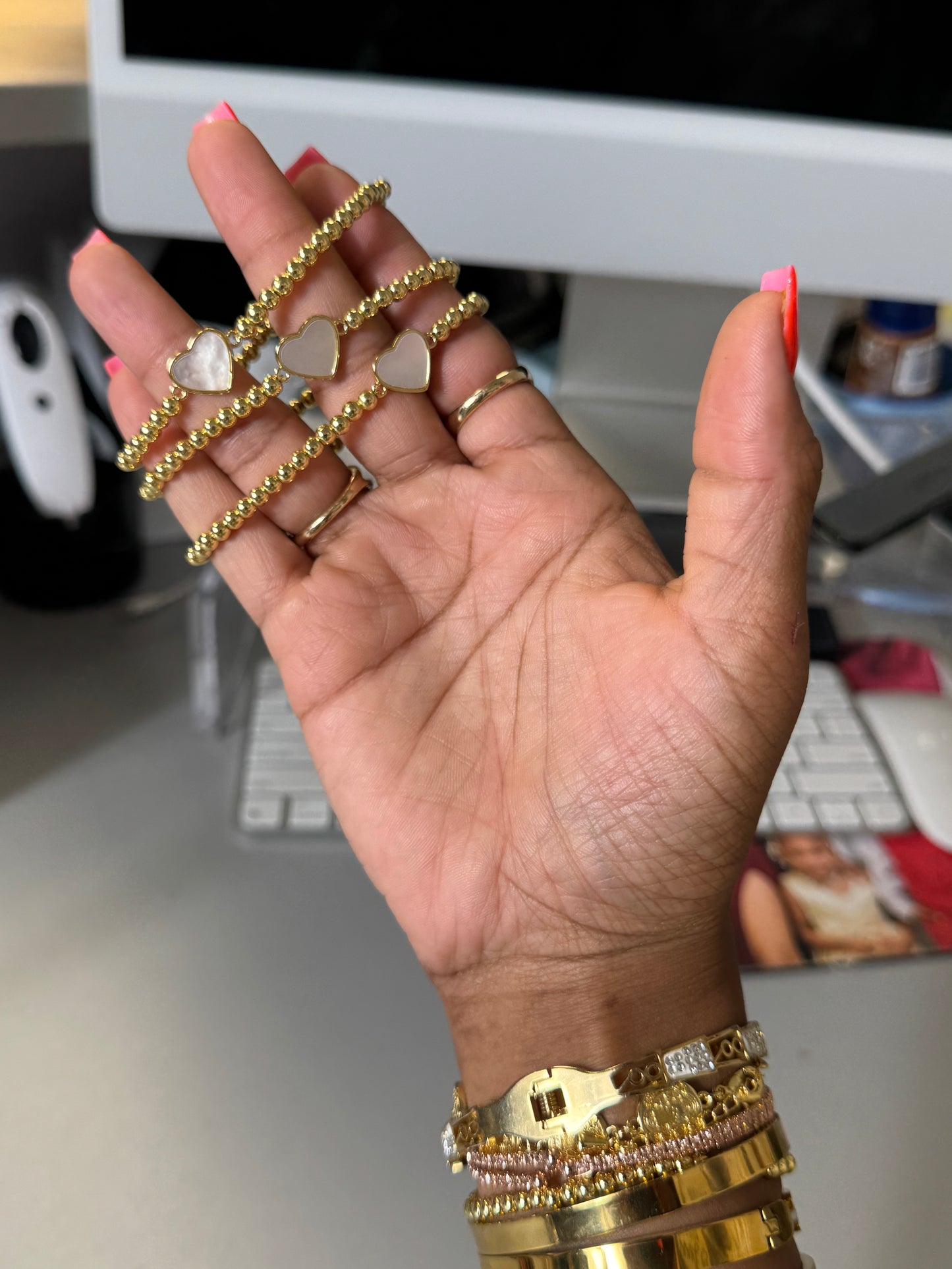 White Heart Beaded Bracelet