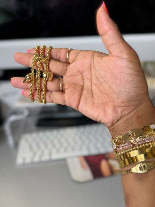 Solid Gold Heart Beaded Bracelet